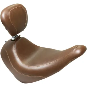Mustang Wide Tripper Smooth Solo Seat With Backrest in Brown For 2018-2023 Softail Low Rider & Sport Glide Models (83037)