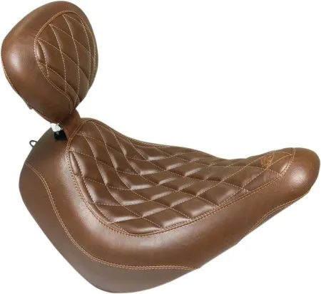 Mustang Wide Tripper Solo Seat With Driver Backrest in Brown For 2018-2025 Low Rider/S/ST & Sport Glide Models (83040)