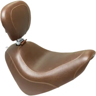 Mustang Wide Tripper Smooth Solo Seat With Backrest in Brown For 2018-2023 Softail Fat Bob Models (83010)