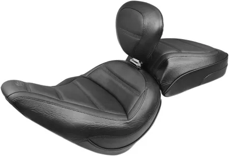 Mustang Standard Touring Quadruple Stitch Solo Seat With Backrest in Black For 2018-2021 Softail Slim Models (79028)