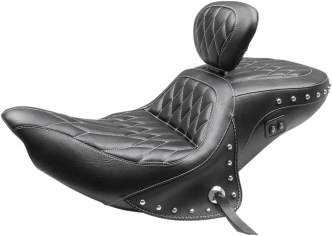 Mustang Seats Black Diamond Stitched Standard Touring Heated 2-Up Seat With Drivers Backrest For Indian 2015-2020 Roadmaster Motorcycles (79664WT)