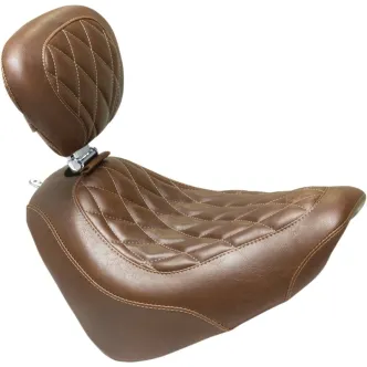 Mustang Wide Tripper Diamond Stitch Solo Seat in Brown For 2018-2023 Softail Fat Bob Models (83013)