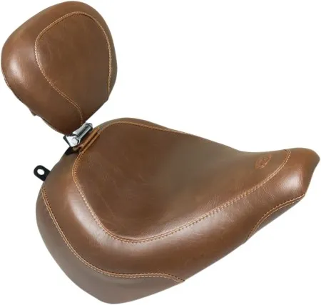 Mustang Wide Tripper Smooth Solo Seat With Backrest in Brown For 2018-2025 Softail Breakout Models (83055)
