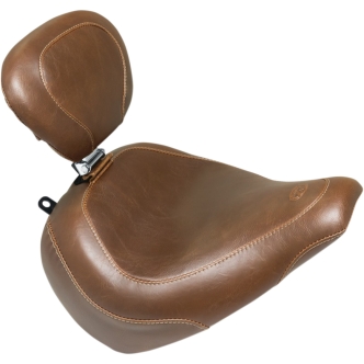 Mustang Wide Tripper Smooth Solo Seat With Backrest in Brown For 2018-2023 Softail Breakout Models (83055)