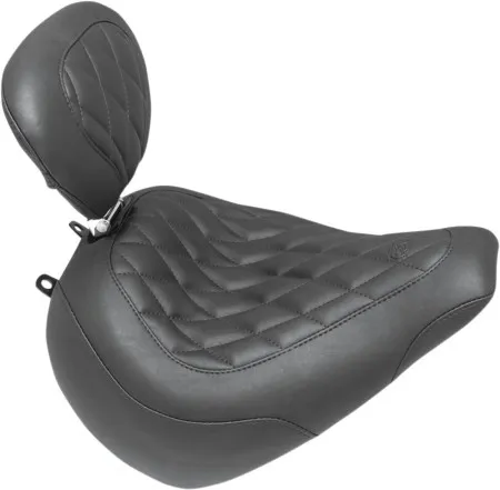 Mustang Wide Tripper Diamond Stitch Solo Seat With Backrest in Black For 2018-2025 Softail Breakout Models (83061)