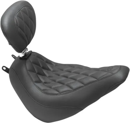 Mustang Wide Tripper Diamond Stitching Solo Seat With Backrest in Black For 2018-2025 Heritage Classic & Deluxe Models (83007)