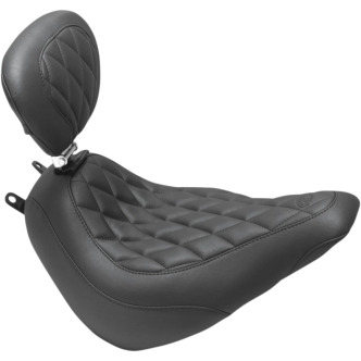 Mustang Wide Tripper Diamond Stitching Solo Seat With Backrest in Black For 2018-2023 Heritage Classic & Deluxe Models (83007)