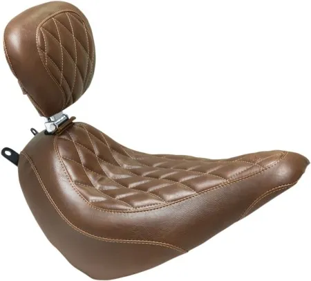 Mustang Wide Tripper Diamond Stitch Solo Seat With Backrest in Brown For 2018-2025 Softail Deluxe/Heritage Classic Models (83004)