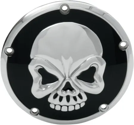 Drag Specialties 5 Hole Skull Derby Cover in Black/Chrome Finish For 1999-2017 Dyna, 1999-2018 Softail (Excl. 2018 FLSB), 1999-2015 Touring & Trike Models (Excl. 2015 FLHTCUL, FLHTKL) (301019)
