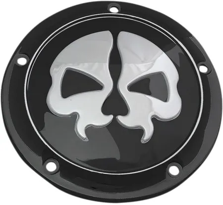 Drag Specialties Split Skull Derby Cover in Black Finish With Chrome Skull For 1999-2017 Dyna, 1999-2018 Softail (Excl. 2018 FLSB), 1999-2015 Touring & Trike Models (Excl. 2015 FLHTCUL, FLHTKL) (78043B)