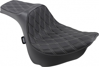 Drag Specialties Predator III Double Diamond 2-Up Seat in Black With Silver Stitching For 2018-2023 Softail Fat Bob Models (0802-1073)