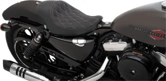Drag Specialties 3/4 Double Diamond Silver Stitched Solo Seat For Harley Davidson 2004-2022 Sportster Models (0804-0745)