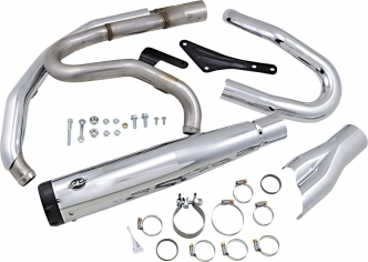 S&S Cycle SuperStreet 2 Into 1 Exhaust With Stainless Steel Headers. Chrome Mufflers And Black End Caps For HD M8 Softail Models (550-0858)