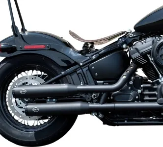 S&S Cycle Grand National Race Slip-On Mufflers In Black For Harley Davidson 2018-2024 M8 Softail Fat Boy, Slim, Street Bob, Breakout, Low Rider/Low Rider ST & Standard Models (550-0737)