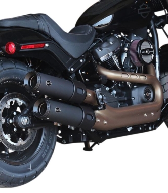 S&S Cycle Grand National EC Approved Slip-On Mufflers In Black With Black End Caps For Harley Davidson M8 Softail Fat Bob Models (550-0827)