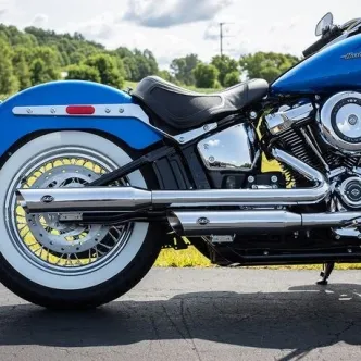 S&S Cycle Slash Cut EC Approved Slip-On Mufflers In Chrome For Harley Davidson 2018-2024 Softail Heritage & Deluxe Models (550-0823)