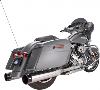S&S Cycle MK45 EC Approved Slip On Mufflers In Chrome With Highlight Machined Tracer Black End Caps For Harley Davidson 2017-2023 M8 Touring Models (550-0863)