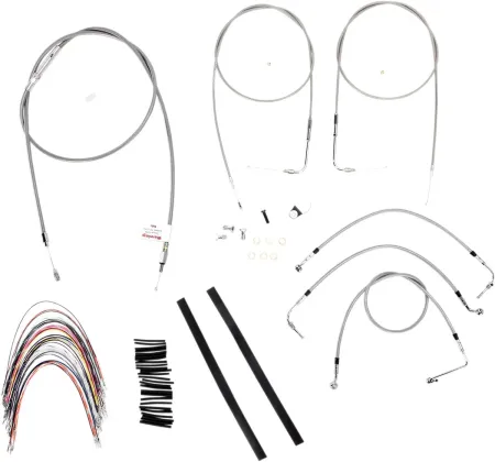Burly Brand 16 Inch Apehanger Cable/Line Kit in Stainless Steel Finish For 2007 FLHR/I/CI/S/SI & FLTR/I Without Cruise Without ABS Models (B30-1086)