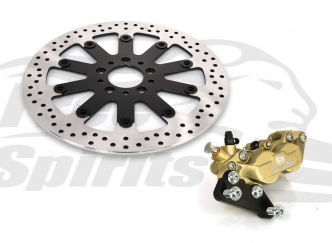 Free Spirits Complete Bolt-In Kit With 4 Piston Caliper In Gold Finish & 320mm Rotor For Sportster & Dyna Models With 19 Inch Spoked Wheels (203918GK)