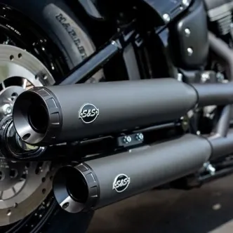 S&S Cycles Grand National Slip-On Mufflers In Black For Harley Davidson 2018-2024 M8 Softail Models (550-0754B)