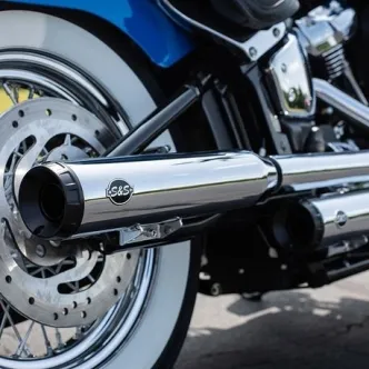 S&S Cycle Grand National Slip-Ons In Chrome For Harley Davidson 2018-2024 M8 Heritage Classic & Deluxe Models (550-0757B)