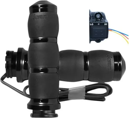 Avon Velvet Air Heated Black Anodised Grips For HD Dual Throttle Cable Models With 1 inch Bars(AIR-96-HT)