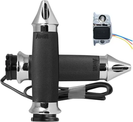 Avon Spike Heated Chrome Grips For HD Dual Throttle Cable Models With 1 inch Bars (CC-85-CH-SPK-HT)