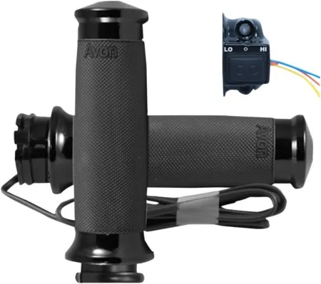 Avon Custom Contour Heated Black Anodised Grips For HD Dual Throttle Cable Models With 1 inch Bars (CC-86-ANO-HT)