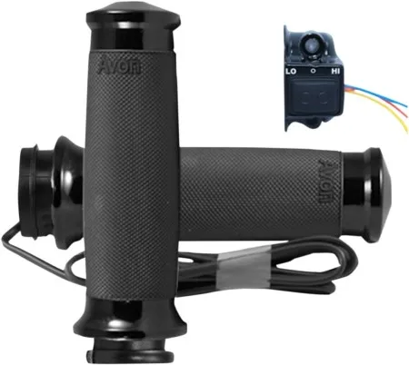 Avon Custom Contour Heated Black Anodised Grips For HD TBW (E Throttle) Models With 1 inch Bars (CC-86-AN-FLY-HT)