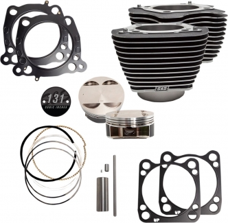 S&S Cycle 131 Inch Big Bore Cylinder & Piston Kit In Wrinkle Black With Highlighted Fins For Harley Davidson 2018-2021 Softail & 2017-2021 Touring Models (910-0762)