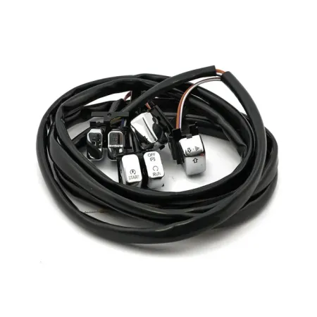 MCS Handlebar Switch & Wiring Kit In Chrome With Backlit LED Lighting. Complete with 60 Inch Wiring For Harley Davidson 1996-2006 Softail And Dyna Models (63349)