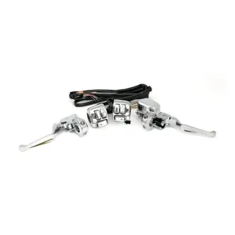 Doss Complete Handlebar Control Kit With Switch Housing And Stock Style Switches And Wiring In Chrome 14mm Bore For Harley Davidson 2004-2006 Sportster Models With Dual Disc (77864)
