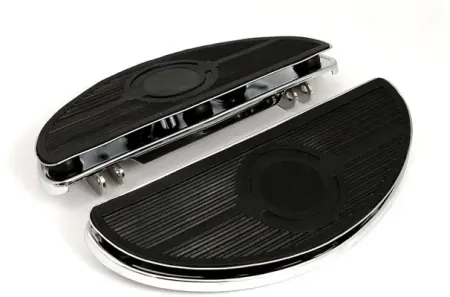 Doss Oval Old Style Floorboards With Dampers In Chrome For Harley Davidson 1986-2017 FLST Softail, 2012-2016 FLD Dyna, 1983-2021 Touring And 2009-2021 Trike Models (16-050)