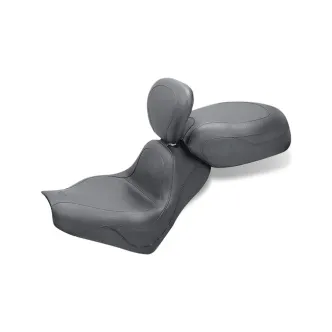 Mustang 2-Piece Sport Touring 2-Up Vintage Seat In Plain Black With Drivers Backrest For Honda 2003-2009 VTX1300 Retro, 2003-2007 VTX1300S & 2008-2009 VTX1300T Models (79321)