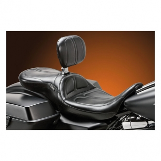 Le Pera Maverick Smooth Foam 2-Up Seat With Backrest 15 Inch Rider Width in Black For 2008-2023 Touring Models (LK-957BRS)