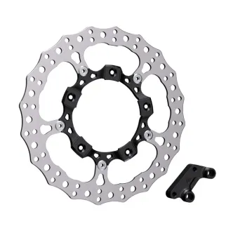 Arlen Ness 14 Inch Right Front Billet Big Brake Rotor In Black For Harley Davidson 2014-2024 Touring Models With Stock Style Open Center Spoke Mounted Rotor (300-004)