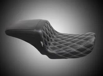 Le Pera KickFlip Double Diamond White Stitched Seat In Black For Harley Davidson 2006-2017 Dyna Models (LK-591DD-WHITE)