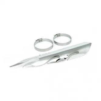 DOSS 12 Inch Long Flamed Heat Shield Set In Chrome Finish For 1-3/4 Inch Exhaust Pipes (0570004)