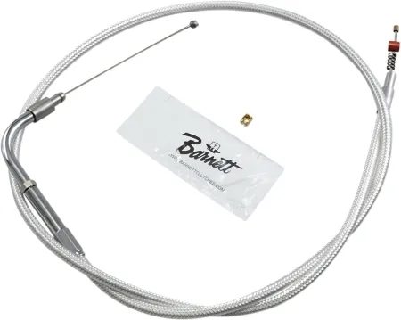 Barnett +14 Inch Idle Cable 47 Inch Outer Cable Length in Platinum Silver Braided Finish For 1981-1989 Big Twin, 1981-1987 XL Sportster Models (ARM585075)