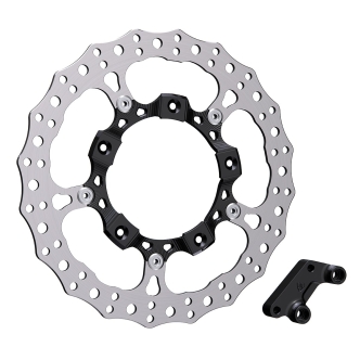 Arlen Ness 14 Inch Left Front Billet Big Brake Rotor In Black For Harley Davidson 2014-2021 Touring Models With Stock Style Open Center Spoke Mounted Rotor (300-000)