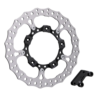 Arlen Ness 14 Inch Left Front Billet Big Brake Rotor In Black For Harley Davidson 2014-2023 Touring Models With Stock Style Open Center Spoke Mounted Rotor (300-000)