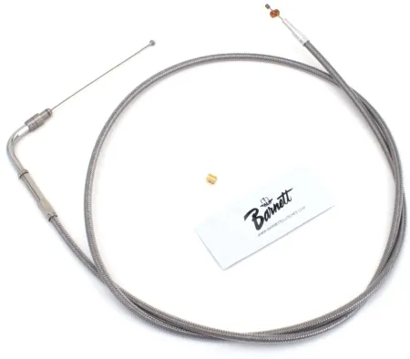 Barnett +12 Inch Throttle Cable 44 Inch Outer Cable Length in Braided Clear Coat Finish For 1996-2021 CV Carb/Injection Models (Excluding Cruise Control & Electronic Throttle) (102-30-30015+12)