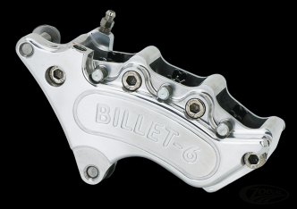 Harrison Billet Front Mini 6 Piston Caliper In Polished Or Black Finish For Harley Davidson With 1977 Showa Forks Upgraded To 11.5 Inch Disc
