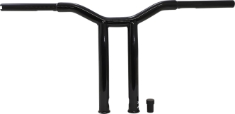 Burly Brand 12 Inch High Dominator Raked 1-1/4 Inch T-Bar Handlebars In Gloss Black For Harley Davidson 1982-2021 Models With Mechanic Or E-Throttle With 3-1/2 Mount Bolt Spacing (B12-6052B)
