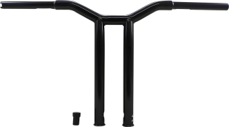 Burly Brand 14 Inch High Dominator Raked 1-1/4 Inch T-Bar Handlebars In Gloss Black For Harley Davidson 1982-2021 Models With Mechanic Or E-Throttle With 3-1/2 Mount Bolt Spacing (B12-6053B)