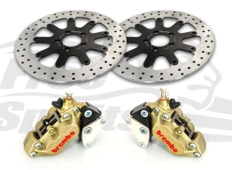 Free Spirits Bolt-In Kit With 4 Piston Gold Calipers & Black Rotors 320mm For Harley Davidson XG 750A Street Rod Models (203504GK)