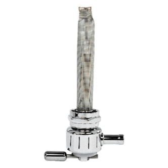 Pingel Round Power-Flo Vertical Grooved Right Outlet Petcock in Chrome Finish For 1975-2006 BT, XL (Excluding Injection Models), Customs With 1975-Up Style Threaded Tanks (ARM724419)