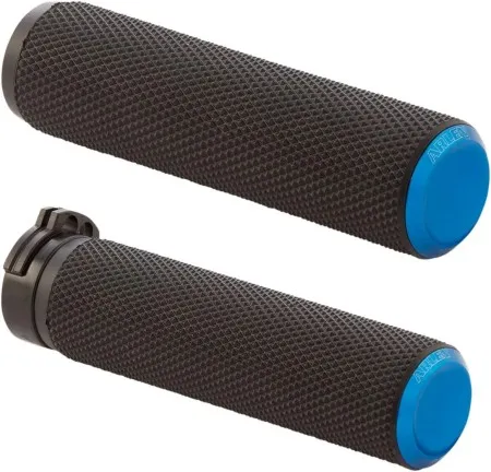 Arlen Ness Knurled Fusion Grips In Blue For 1974-2022 Harley Davidson Single And Dual Throttle Cable Models (07-335)