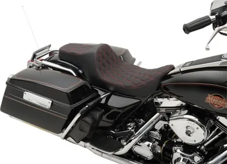 Drag Specialties Predator III Double Diamond Red Stitched Seat For Harley Davidson 1999-2007 FLHR Road King & 2006-2007 FLHX Street Glide Models (0801-1131)