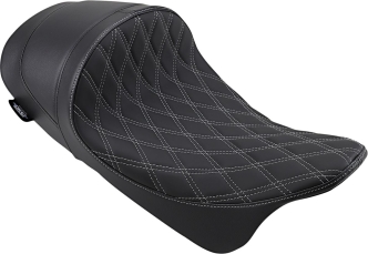 Drag Specialties EZ-On Mount Low-Profile Double Diamond Solo Seat With Silver Stitching With Forward Positioning For Harley Davidson 2008-2023 Touring Models (0801-1253)